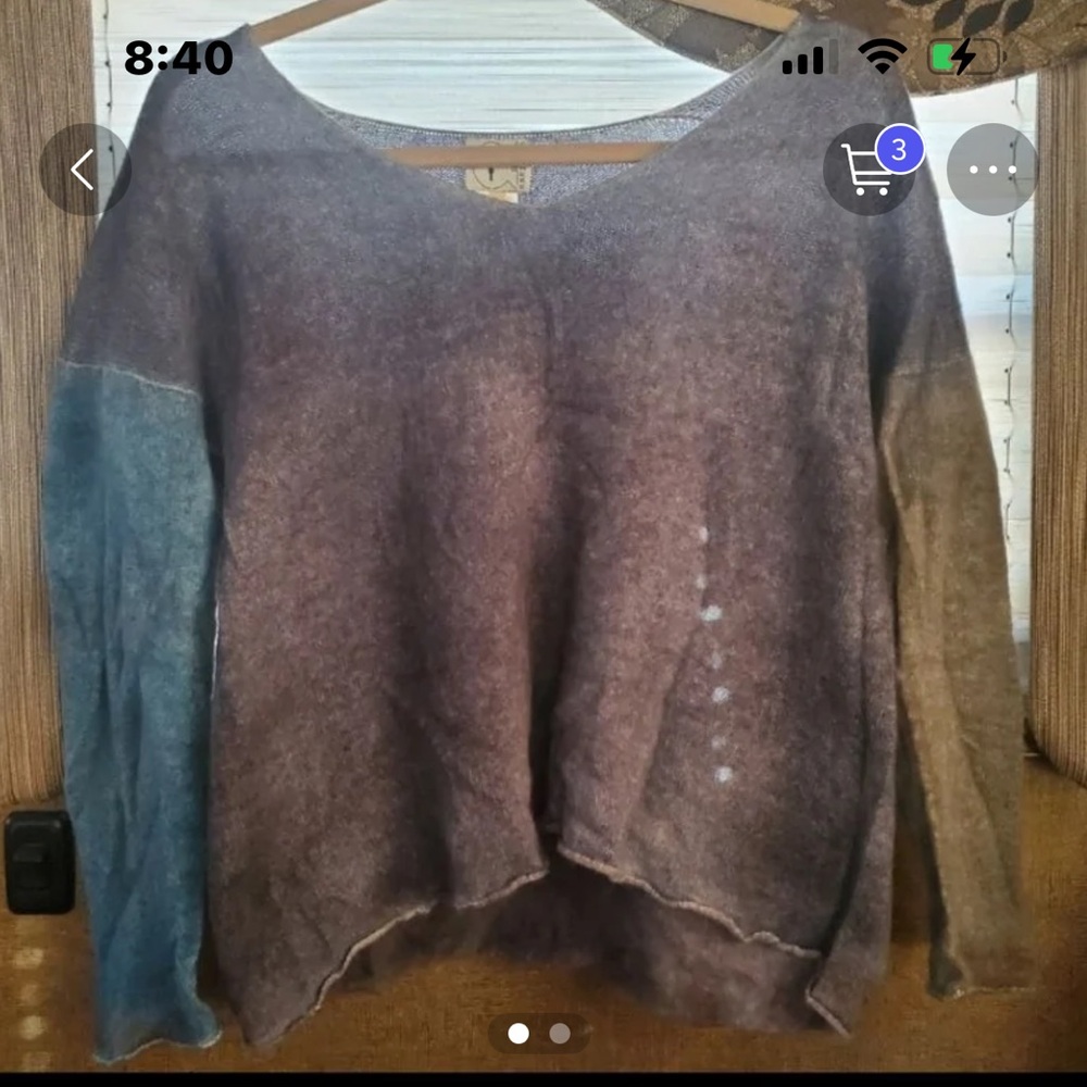 F. Cashmere Sweater in Brown, Blue, and Tan - Picture 2 of 2